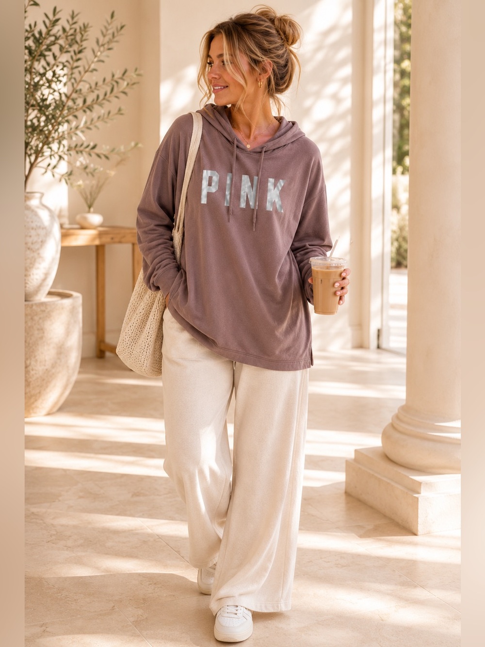 Victoria’s Secret PINK Oversized Hoodie Mauve Taupe Logo Sweatshirt
